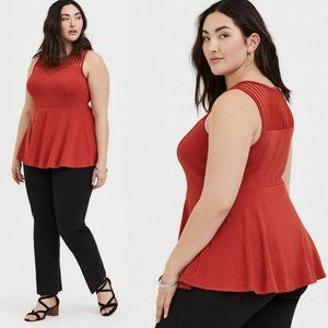 Torrid Orange Ponte Knit Mesh Striped Neck Peplum Tank